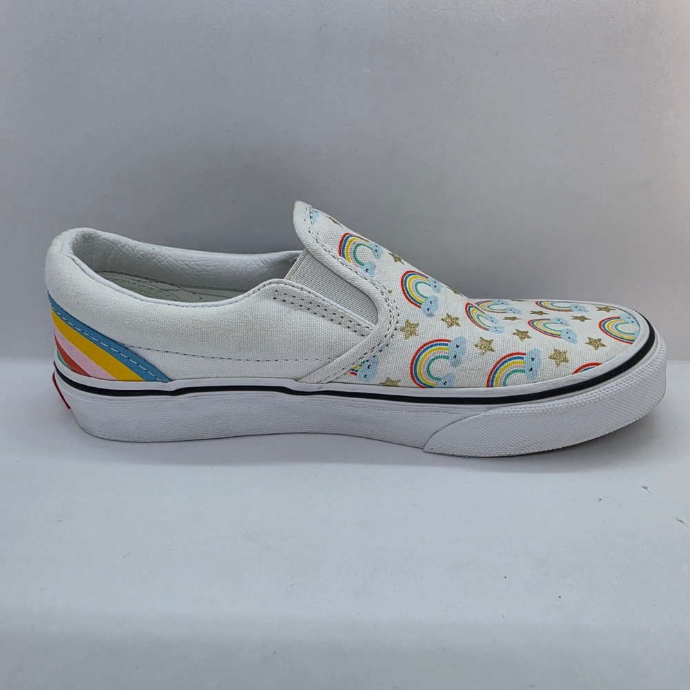 Vans‎ Kids Classic Slip-On Rainbow Star Glitter White Canvas Shoes Size 2.5 Kids - Picture 11 of 12
